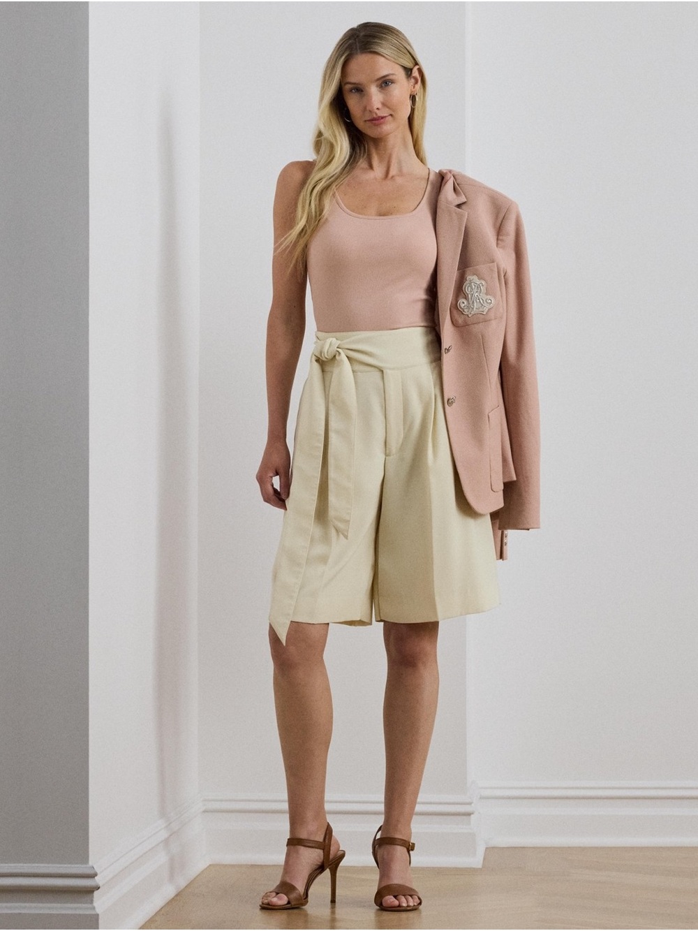 Ralph Lauren Cream Tie-Waist Bermuda Shorts